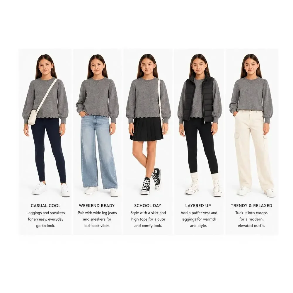 Gap Kids Girls Glitter Gray Sweatshirt - Size XL (10/12) Long Sleeve Pullover